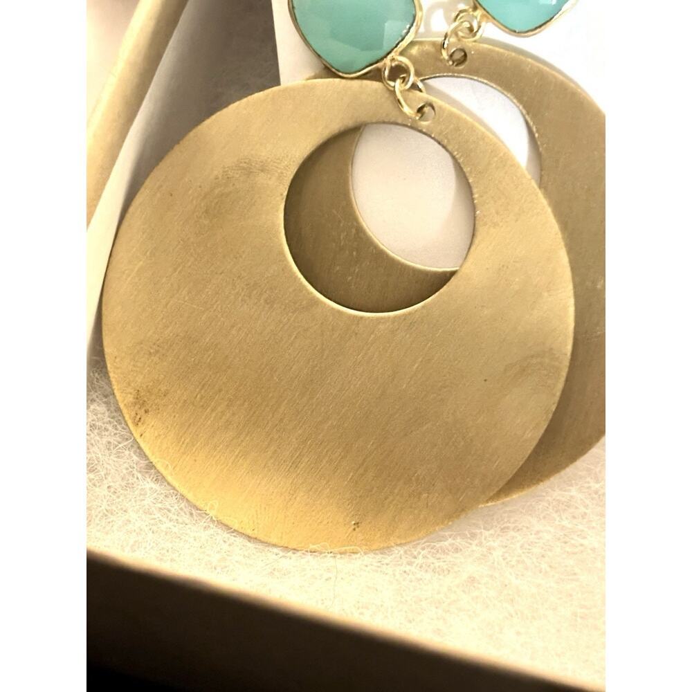 Jennifer Thames Originals Aqua & Gold Statement Earrings - Picture 3 of 5